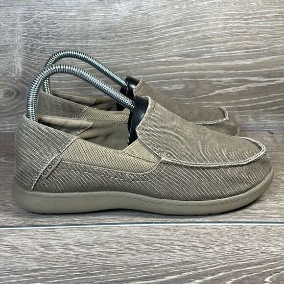 Crocs Santa Cruz II Khaki Canvas Big Boy Size 5 Slip On Loafers - Picture 1 of 10